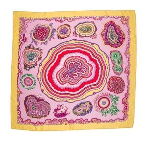 Hermes Pierres Et Cristaux Yellow Silk Scarf with Multicolor Wave Print